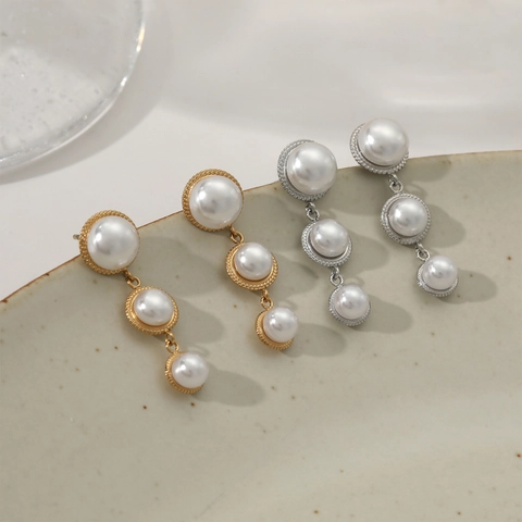 Eleganti Orecchini A Goccia Con Künstliche Perle Di Imitazione A Strati Acciaio Inossidabile Vintage Gioielli Per Donne