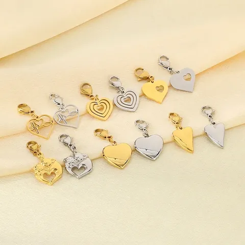 Dijes De Corazón De Acero Inoxidable Con Cierre De Langosta Accesorios De Joyería DIY Para Collares