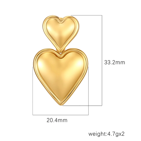 Double Heart Pendant Earrings Layered Heart Studs Stainless Steel Gold Silver Two Tone Fashionable Jewelry For Women