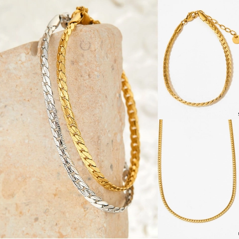 Gioielli Collana E Bracciale In Acciaio Inossidabile Catena A Serpente Stile Punk Hip Hop Piatto Oro Argento