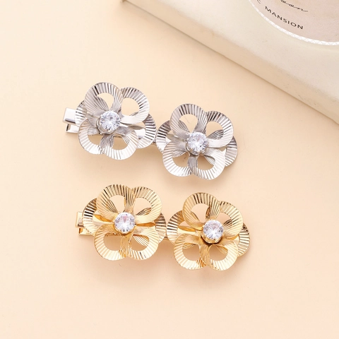 Molletta Per Capelli Fiore Traforato Lega Strass Fermaglio Becco D'Anatra Stile Barocco Accessorio Sposa Donne