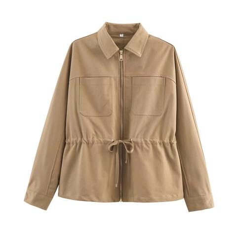 Dames Casual Utility Jas Met Rits En Hoge Taille Wijde Pijpen Broek Top En Broek Effen Kleur Trekkoord Taille Mode Kleding