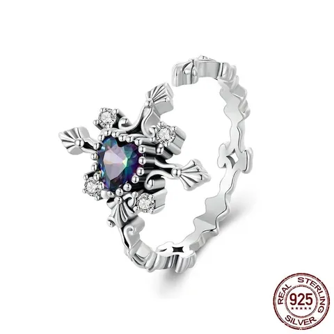 Vintage Heart Iridescent Zircon Cross Open Ring 925 Sterling Silver Retro Gothic Palace Style Jewelry For Women Adjustable