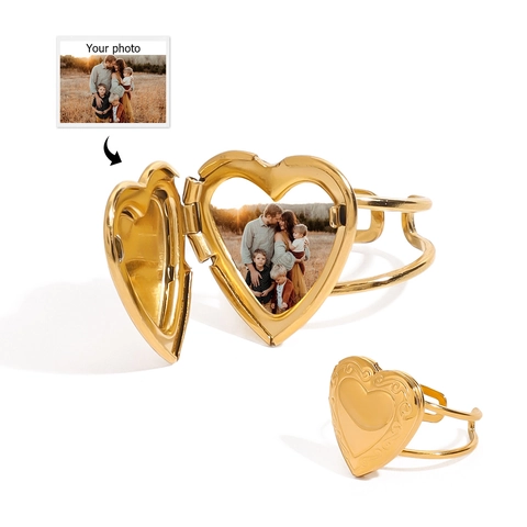 Vintage Edelstahl Gold Herz Medaillon Ring Für Damen Verstellbar Foto Rahmen Erinnerungsring Mode Schmuck Geschenk