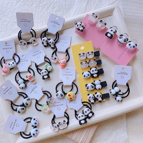 Lindas Pinzas Para El Cabello Y Lazos Panda De Dibujos Animados Resina Plástico Tocado De Animal Dulce Para Niñas