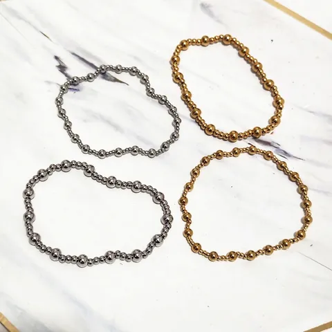 Bracciale Con Perline Minimalista Acciaio Inossidabile Perline Tonde Dimensioni Alternate Gioielli Da Donna