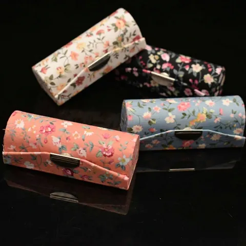 Porta Rossetto Vintage in Tessuto Floreale Con Specchio Piccola Scatola Porta Gioielli Portatile per Trucco da Viaggio Donna