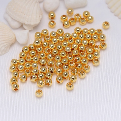 Round Spacer Beads Copper Gold Plated Smooth Surface Solid Loose Beads For DIY Jewelry Making Crafts