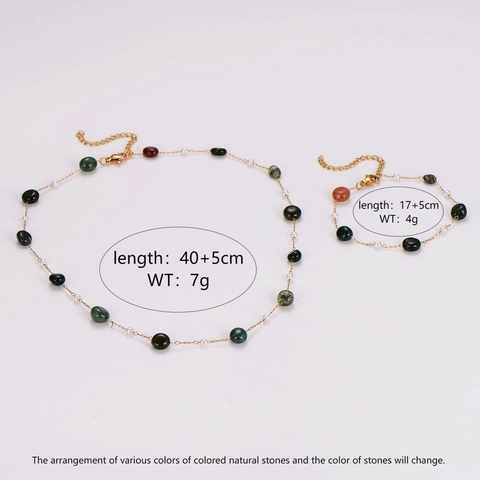 Collar Y Pulsera De Acero Inoxidable Chapado En Oro De 18K Con Piedras Naturales Y Perlas Artificiales Para Mujeres Elegante Dulce