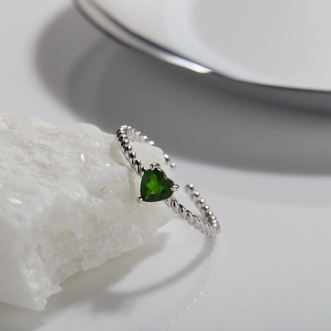 Ring Met Natuursteen Hart 925 Sterling Zilver Verstelbaar Open Gedraaid Touw Granaat Topaas Sieraden Voor Vrouwen
