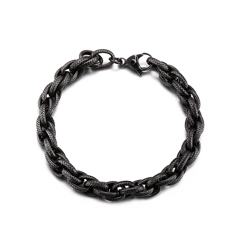 Vintage Hip Hop Grove Titaniumstaal Ketting Halsketting Armband Voor Heren Retro Gun Black Gedraaide Touwschakelketting Sieradenset