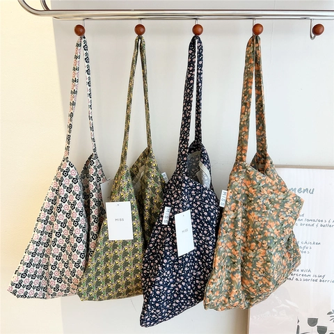 Borsa Tote In Tela Da Donna 100% Cotone Grande Capacità Borsa A Spalla Shopping Stampa Floreale Leopardata Stile Coreano