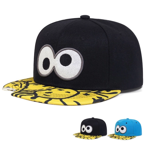 Chapeau Snapback Broderie Grands Yeux Dessin Animé Polyester Bord Plat Hip Hop Streetwear Ajustable Casquette Nouveauté Amusante