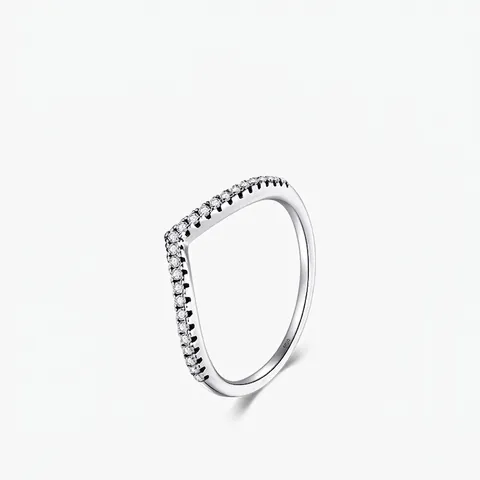 V Shape Wishbone Ring S925 Sterling Silver Zircon Geometric Minimalist Beaded Stackable Jewelry For Women