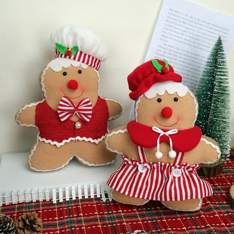 Lebkuchenmann Weihnachts Puppe Plüsch Stoff Desktop Ornament Mit Kochmütze Und Roter Schleife Für Feiertags Fensterdekoration