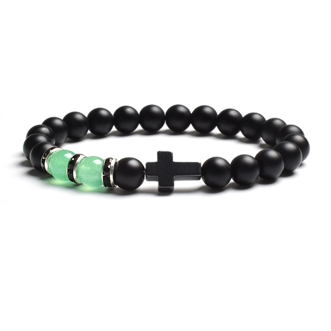 Natural Tiger Eye Matte Stone Beaded Bracelet With Cross Pendant Retro Religious Punk Unisex Jewelry Accessory