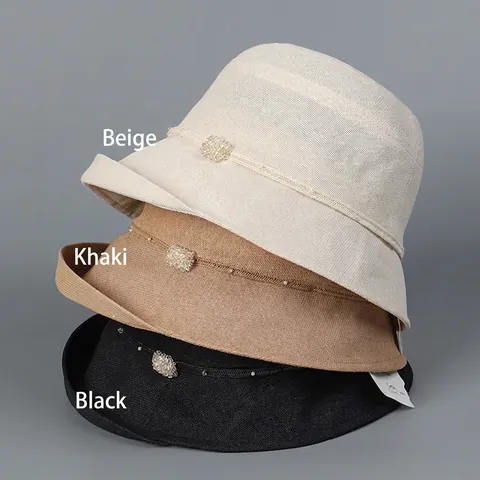 Women Bucket Hat Japanese Wash Paper Polyester Artificial Pearl Beaded Sun Protection Breathable Foldable French Style