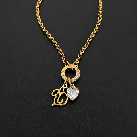 Stainless Steel Initial Alphabet Necklace For Women Gold Silver Plated Art Letter Heart Rhinestone Pendant DIY Jewelry Gift
