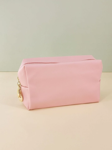Solid Color PU Leather Makeup Bag Large Capacity Waterproof Cosmetic Storage Pouch Travel Toiletry Organizer For Women