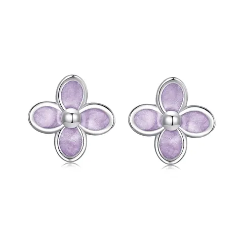925 Sterling Zilver Sering Bloem Oorknopjes Voor Vrouwen Paars Emaille Bloemen Oorbellen Geplatineerd Kleine Verse Stijl Sieraden Cadeau