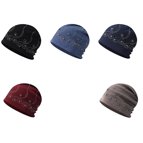 Strickmütze Beanie Mit Straßsteinen Slouchy Skullcap Warm Winter Baumwolle Scroll Muster Für Damen