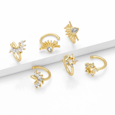 Gold Plated Copper Ear Cuff Non Pierced Earrings Zircon Star Crown Flower Geometric Jewelry For Women Girls Gift