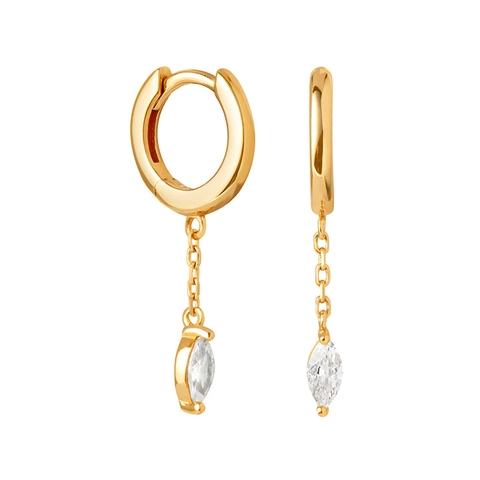 Marquise Zircon Drop Hoop Earrings With 925 Sterling Silver Earring Post Copper Dangle Chain Ear Buckles For Women