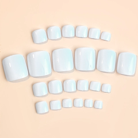 White Press On Toe Nails Solid Color Glossy Square Full Cover Fake Toenails DIY Manicure Tool For Women