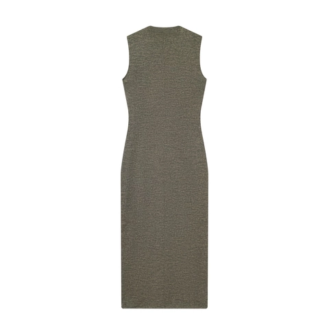 Vestito Midi In Maglia Donna Senza Maniche Scollo A V Bodycon Vestibilità Aderente Tinta Unita Stile Gilet Monopetto Bottoni Oro