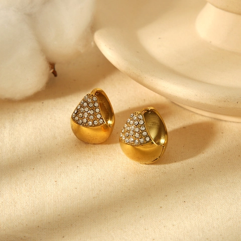 Water Drop Hoop Earrings Gold Plated Stainless Steel Pave Cubic Zirconia Light Luxury Fashion Jewelry For Women