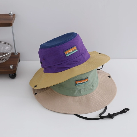 Chapeau Bob Enfant Nylon Séchage Rapide Protection Solaire Extérieur Alpinisme Color Block Pour Garçons Avec Corde