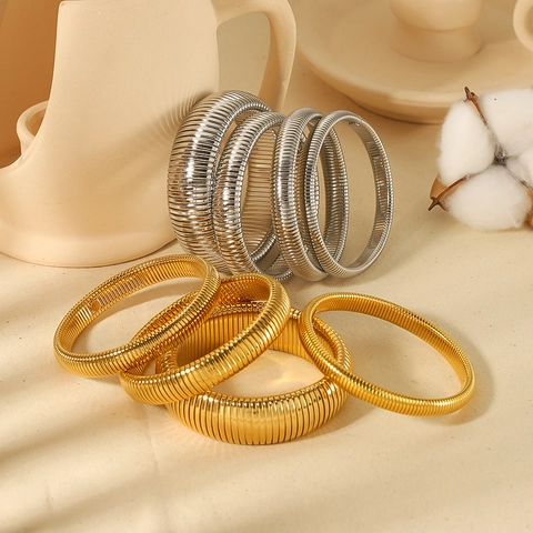 Stainless Steel Tubogas Bracelet Elastic Spiral Snake Bone Texture Minimalist Fashion Bangle Jewelry For Women