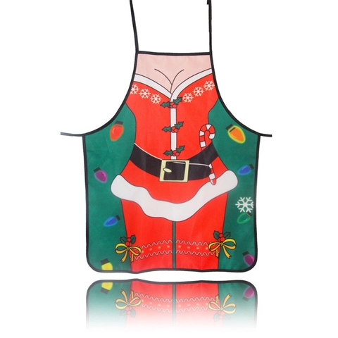 Christmas Printed Apron Polyester Festive Cooking Party Decoration Santa Claus Reindeer Elf Print Novelty Dressing Up