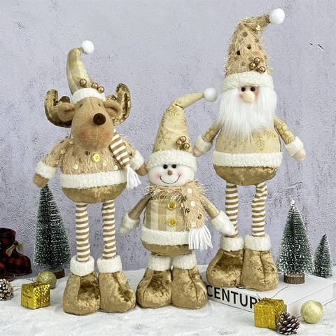 Christmas Standing Plush Gnomes Santa Reindeer Snowman Dolls Long Telescopic Legs Sequin Knit Fabric Holiday Home Decor