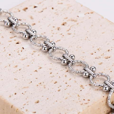 Punk 304 Roestvrijstalen Handgemaakte Schakelarmband Getextureerde Geometrische O-Ring Sieraden Voor Heren Unisex