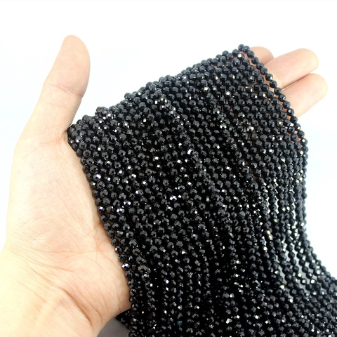 Faceted Round Beads Natural Black Spinel Loose Beads For DIY Jewelry Making Necklaces Bracelets Accessories