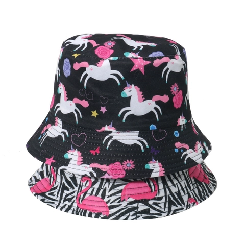 Bucket Hat Polyester Sun Protection Summer Outdoor Tropical Cartoon Print Fishing Beach Cap For Women Men