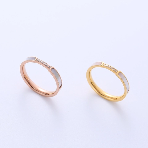 Minimalistische 316L Roestvrijstalen Ring Met Kunstparelmoer En Strass Inleg Roségoud Vergulde Mode Sieraden Voor Dames