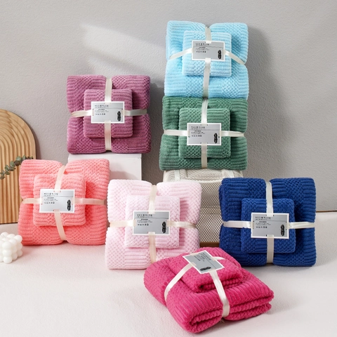 Coral Velvet Towel And Bath Towel Thickened Absorbent Soft Bathroom Solid Color Lattice Pattern