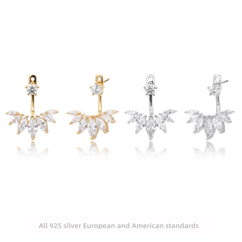 Fächerförmige Ear Jackets Mit 925 Sterling Silber Ohrstecker Marquise Zirkonia Ohrringe Für Frauen Elegant Minimalistisch