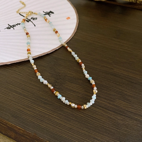 Collana Di Perline Pietra Naturale Rame Choker Stile Bohemien Etnico Fatto A Mano Regolabile Per Donne