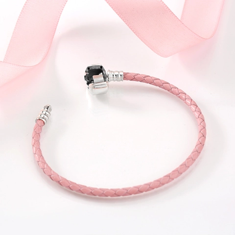 Women Braided Leather Bracelet With S925 Sterling Silver Barrel Clasp Simple Fashion DIY Charm Jewelry Accessory