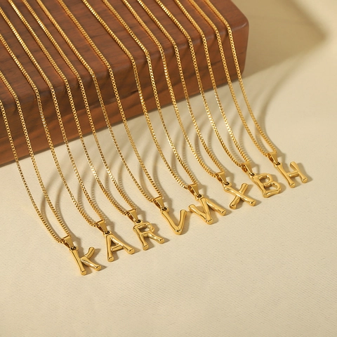 Titanium Staal 18K Verguld Initiaal Letter Hanger Halsketting Bamboe Textuur Geometrische Mode Sieraden Voor Vrouwen
