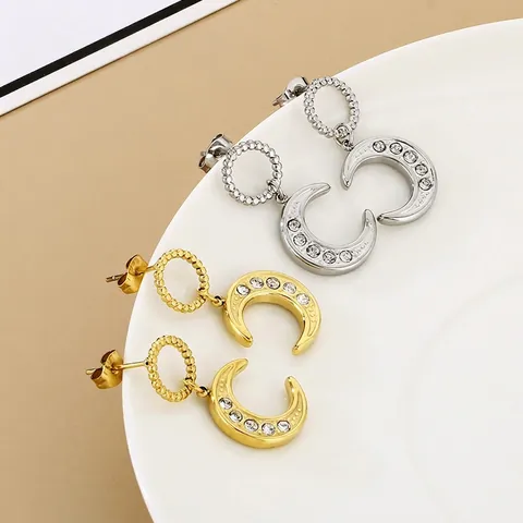 Orecchini Pendenti A Mezzaluna In Acciaio Inossidabile Con Strass Incastonati Design A Cerchio Perlato Gioielli Vintage Da Donna