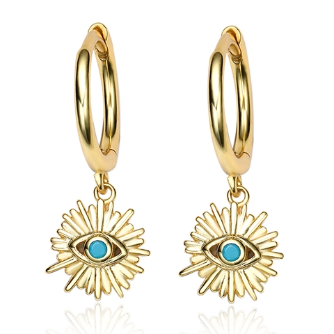 Evil Eye Hoop Earrings 925 Sterling Silver Sun Ray Turquoise Bohemian Style Small Exquisite Jewelry For Women