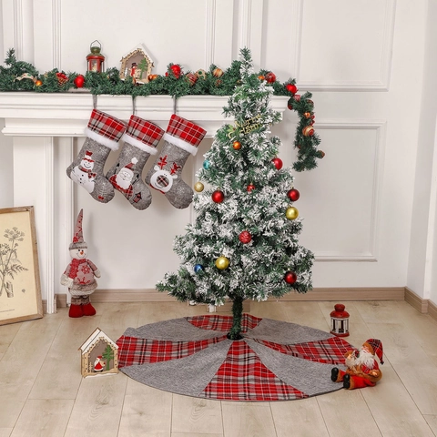 Gonna Per Albero Di Natale Imitazione Lino Quadri Rossi Tonda Pannelli Decorazione Pavimento Casa Rustica