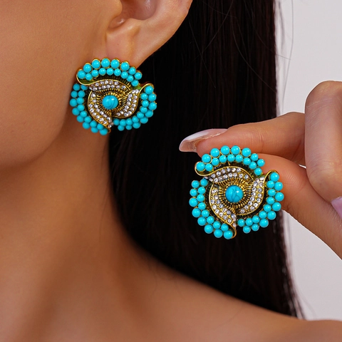 Vintage Blumen Wirbel Ohrringe Legierung Strass Acryl Mit 925 Sterling Silver Earring Post Boho Stil Für Damen
