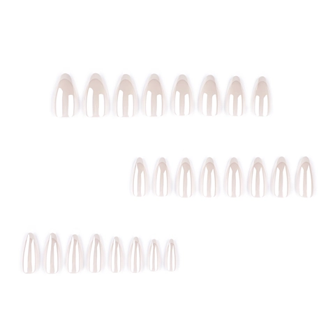 Elegante Press On Nails Mit Weißer Französischer Spitze Glänzende Mandelform Perlmuttfekt Künstliche Fingernägel Für Frauen