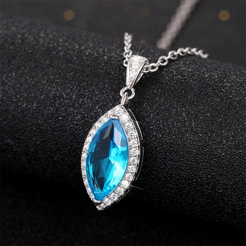 Collana Con Ciondolo Pietra Preziosa Blu Mare Marquise Rame Zirconia Cubica Vintage Elegante Gioielli Da Donna