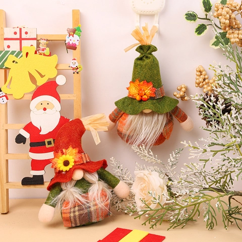 Handgemaakte Thanksgiving Kabouter Pluche Decoratie Zonnebloem Esdoornblad Oogstfeest Gezichtsloze Pop Tafel Ornament